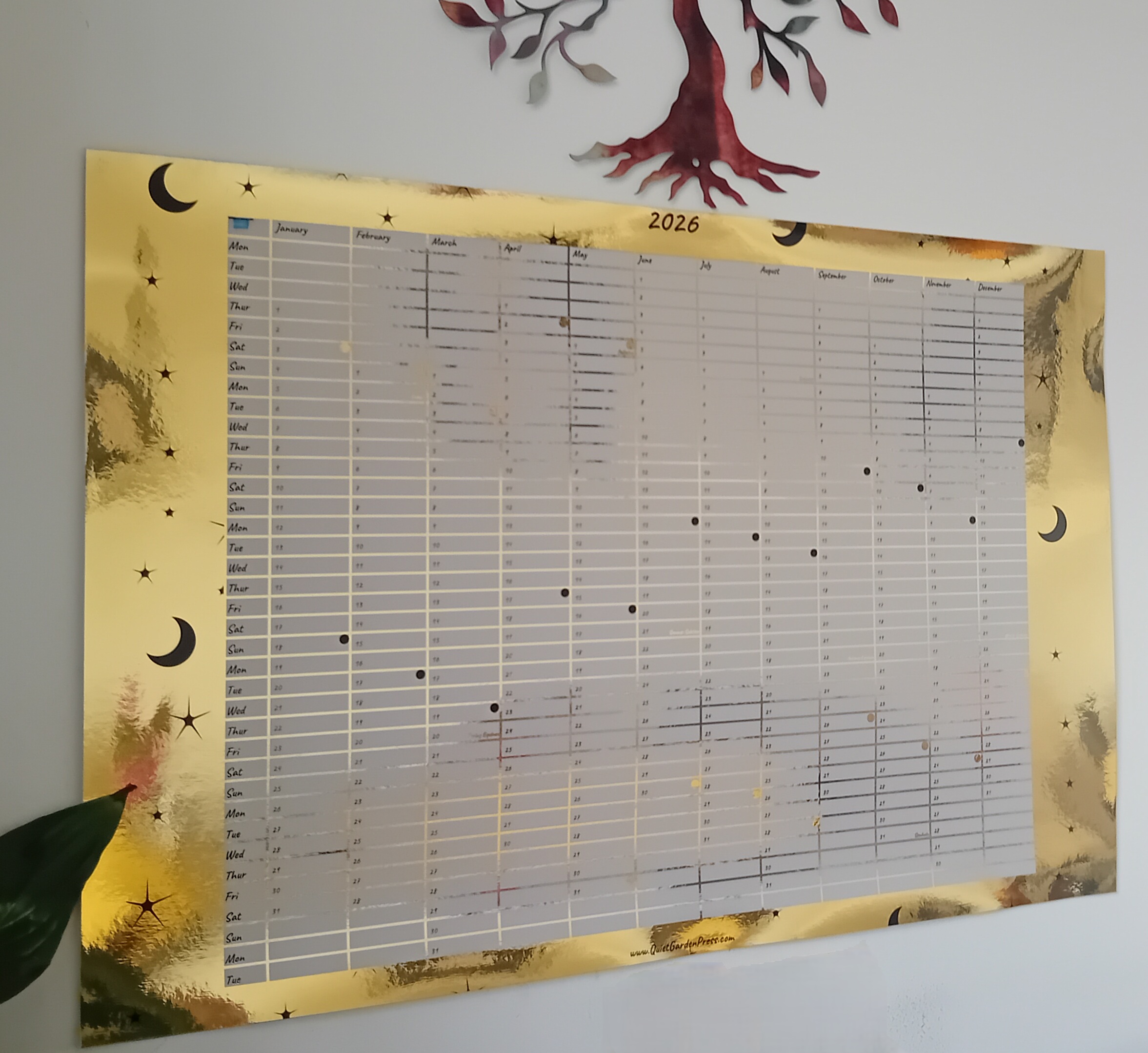 GOLD A1 2027 Moon and Pagan Wheel of The Year Calendar